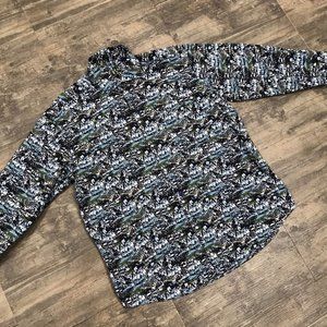 Alan Flusser Abstract Print Button Front Long Sleeve Casual Shirt Men Size Large